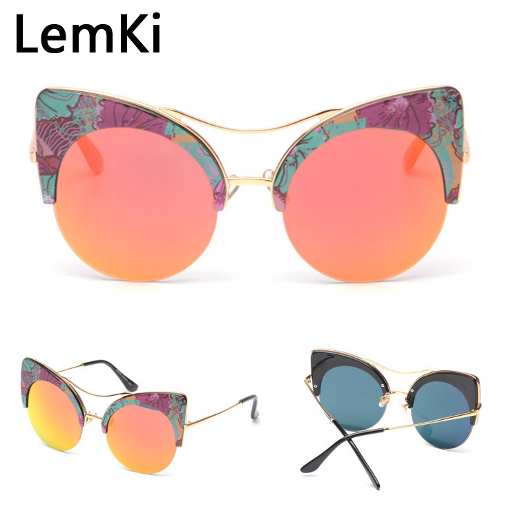 Image of Fashion 2015 New Printed Big Round Frame Sun Glasses 6 Colors Summer Cat Eye Sunglasses Women Brand Designer oculos de sol