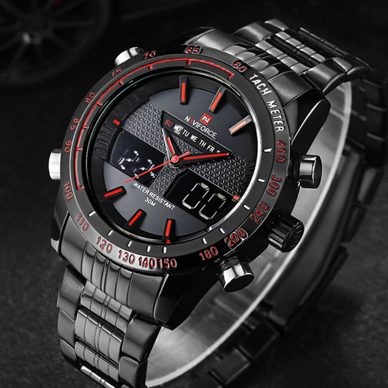 Watches men NAVIFORCE 9024 luxury brand Full Steel Quartz Clock Digital LED Watch Army Military Spor