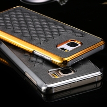 Gold Luxury Grid Leather Case For Samsung Galaxy Note 5 Phone Accessories Fashion Vintage Slim Back