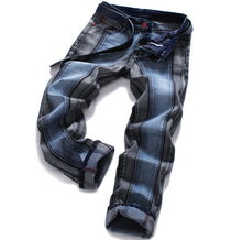 2016 New Designer Patchwork Jeans Men High Quality Denim Overalls Casual Straight Pants Hip Hop Elastic Washed Jeans Plus Size