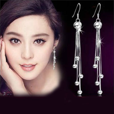Silver plated female models long paragraph five beads earrings earrings retro fashion jewelry lovely
