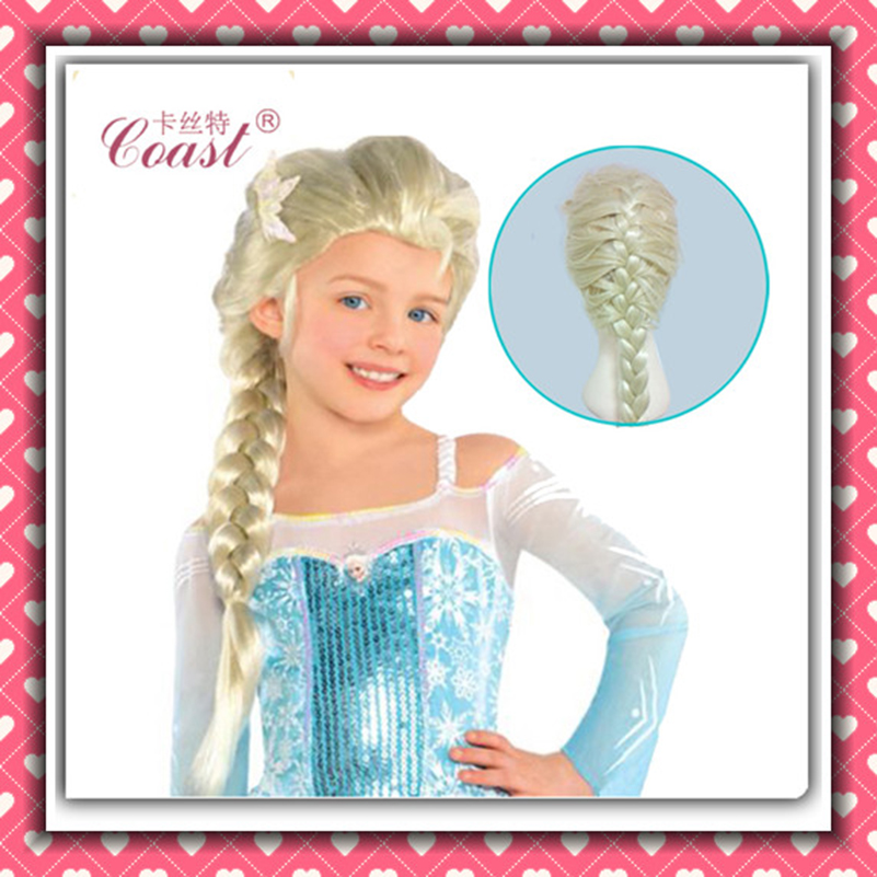 Image of Anna Elsa Cosplay Wig Ponytail Hair For Adult Kids Elsa White Brown Wig Cosplay Hair wig Synthetic Wigs For Children QY05