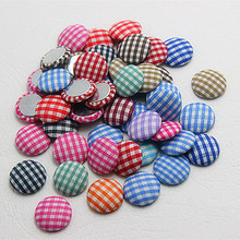 free shipping 100pcs/lot tartan design printed fabric covered round button flat back cabochon for DIY scrapbooking