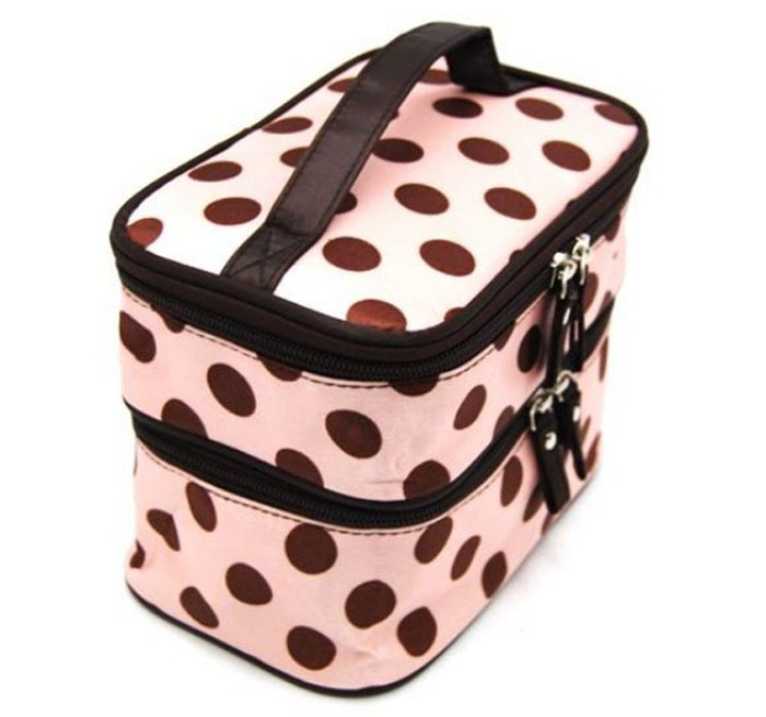 Fashion Double-Layer Toiletry Cosmetic Bag Polka Dots Travel Storage Bags For Girls Women's Makeup Bag AS Gift Free Shipping