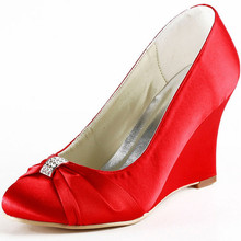 Fashion Wedges EP2005 Red Purple Rhinestones Satin Wedges Wedding Bridal Shoes