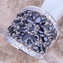 Black Sapphire White Topaz 925 Sterling Silver Ring For Women Size 8 Free Shipping & Jewelry Bag S0179