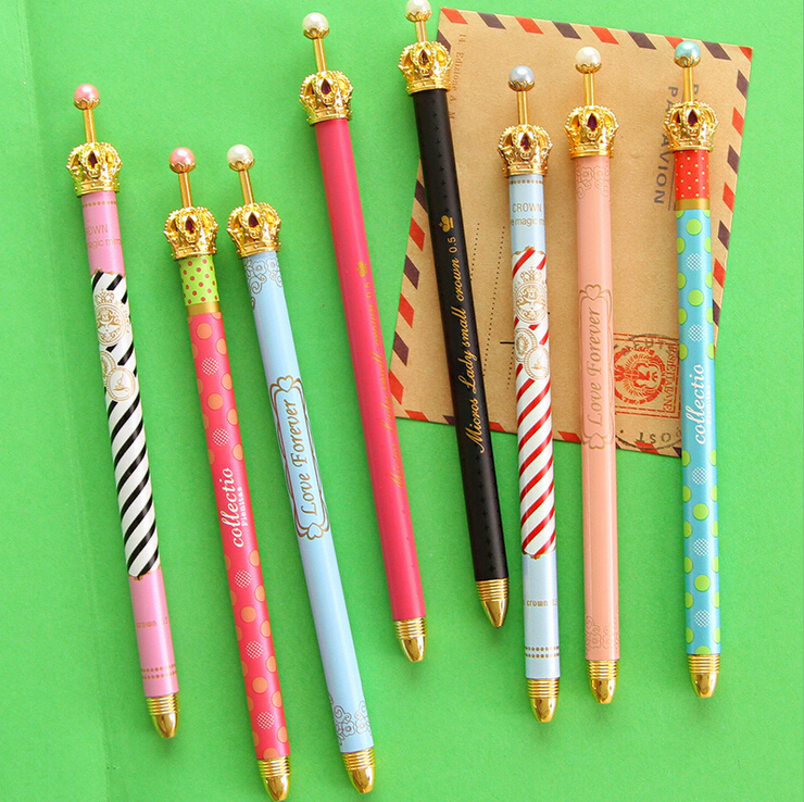 0.38mm Cute Kawaii Metal Crown gel Pen Dot Ball Point Pens for Writing Stationery School Office Supplies Free shipping