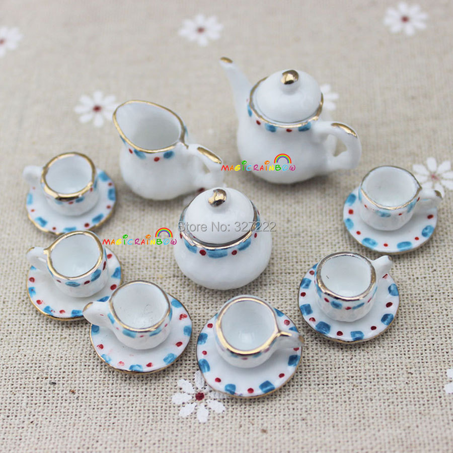 15 Stück 1:12 Puppenhaus Miniatur Porzellan Tee Kaffee Set Geschirr Teller 