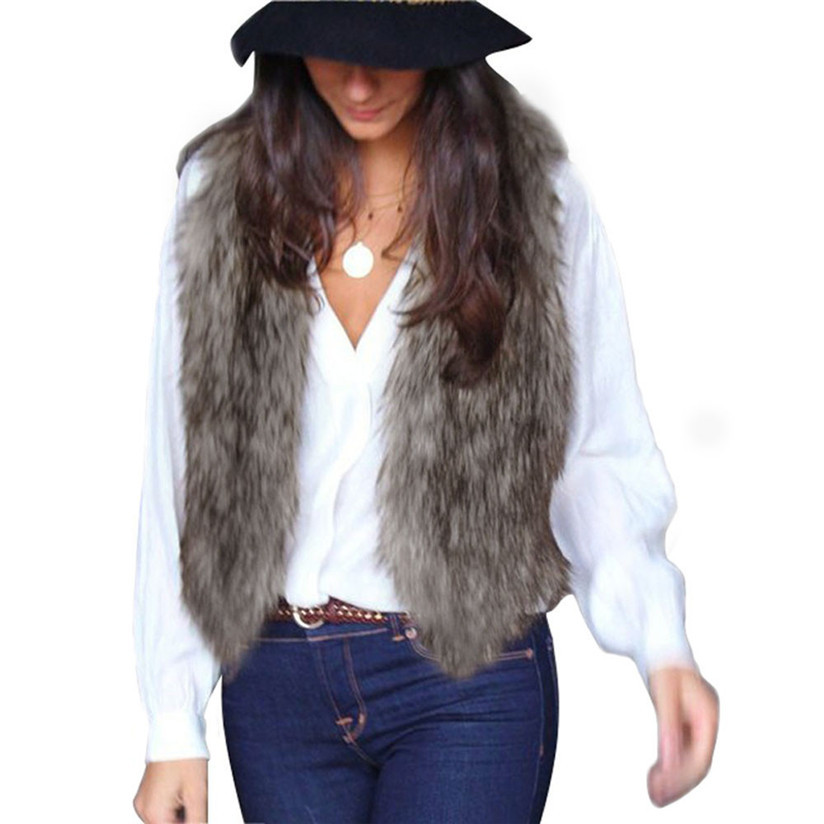 Hot marketing Women 2015 Fashion New Vest Sleeveless Coat Outerwear Long Hair Jacket Waistcoat Sep1