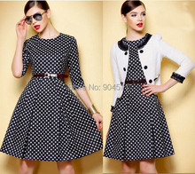 Spring Autumn Winter Women Dress Plaid Half sleeve Black and White Chequered OL O-neck Sashes Casual Dresses Plus Size XL