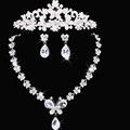 Bowknot Wedding Accessories Fashion Elegant Luxurious Crown Tiara Rhinestone Necklace Earring Jewelry Set Brides Free Shipping