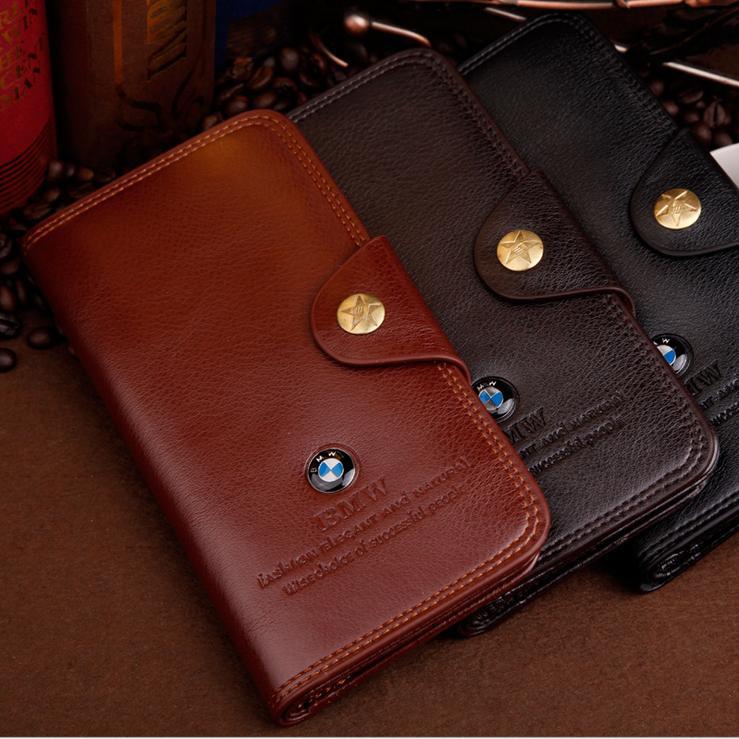 Hot Sale fashion men long wallet quality leather black dark brown card holders clutch purse wallets