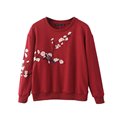 Women Autumn Long Sleeve Sweatshirts Hoodies Floral Embroidery O Neck Red Blue Fashion Pullover Tops