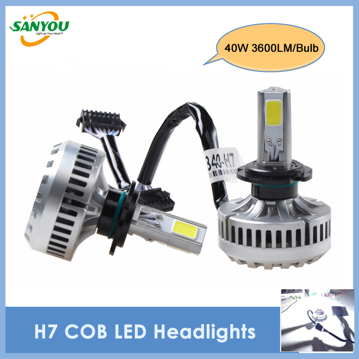 2014 New 1 set 40W 3600LM 6000K H7 COB LED Headlight Lamp for all cars LED Auto Headlamp Bulb