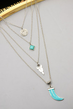 New fashion jewelry antique silver plated moon turquoise multi layer necklaces gift for women girl N1739