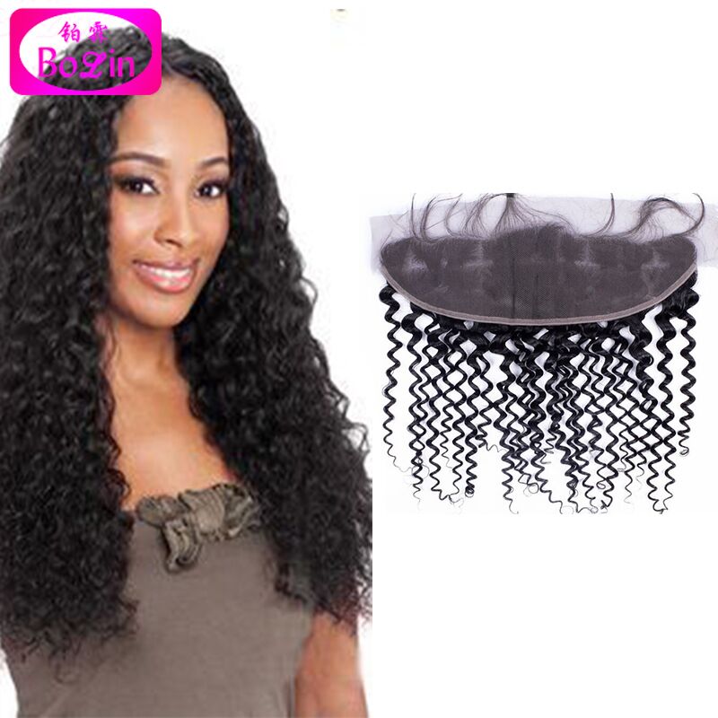 Image of Bolin Hair 13x4 Full Lace Frontal With Baby Hair 100% Brazilian Virgin Hair Deep Curly Lace Frontal Closure Piece Bleached Knots