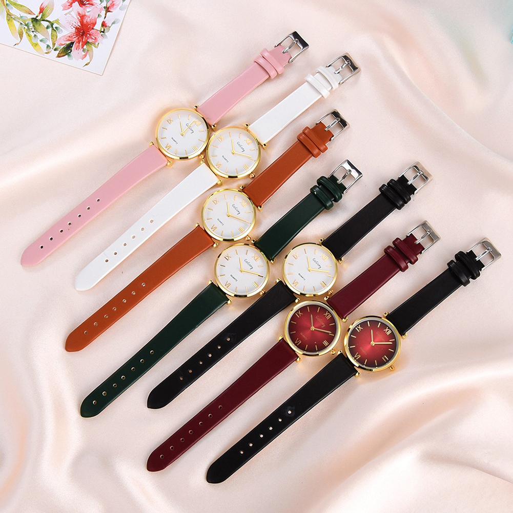 Sanwood Business Women Roman Number Round Dial Faux Leather Band Quartz