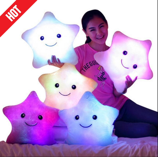 Горячая 35*38 см Kawaii Звезда Подушка Изменение Цвета Световой Подушка со Светодиодной Подсветкой Мягкие Чучела Животных Куклы Игрушки для Детей