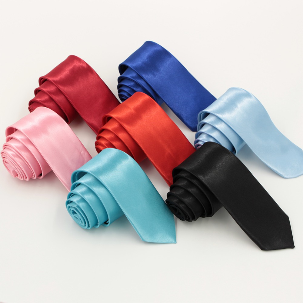 Image of Hot Sale! 1 Piece Fashion Slim Ties For Men Wedding Party Brand Necktie Skinny 24 Solid Colors 5cm Black Red Blue Corbatas
