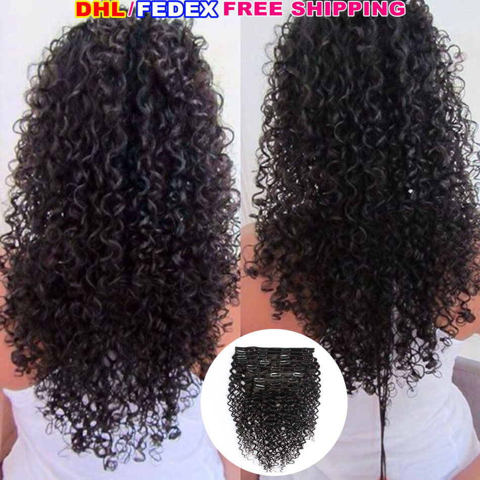 Image of 2016 New 100% Peruvian Human hair Deep curly clip in hair extensions 120g/set Free shipping deep curly clip on hair extension