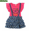 Children clothing girls dress baby girl clothing fashion girl short sleeve dress dot kitty shirt sling
