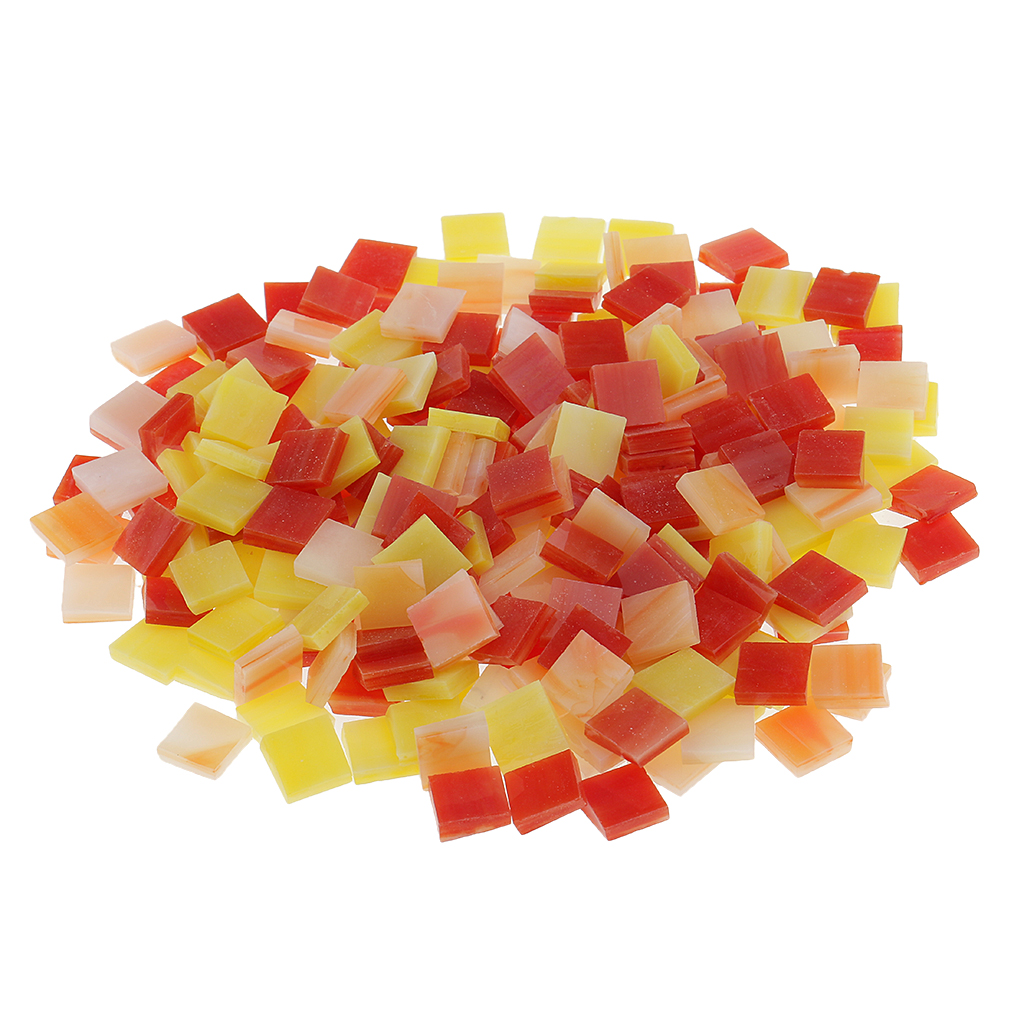 MagiDeal 500 Piece Square Glass Mosaic Tiles Pieces for DIY Art Craft 10x10mm Red Yellow