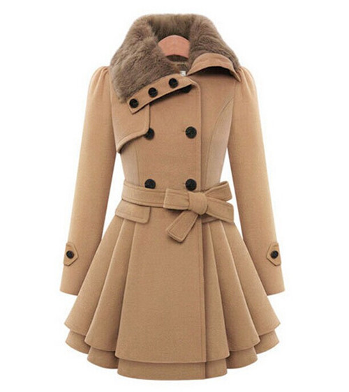 Wool Blended Winter Coat Women 2015 New Fashion Double Breasted Slim Winter Coat Casual Medium-long Elegant Women Woolen Coats (2)