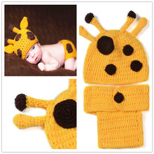 Baby Yellow Spotted Deer Photography Props Animal Design Infant Cotton Clothes Accessories Hand Knitted boy Girl Cap Pants