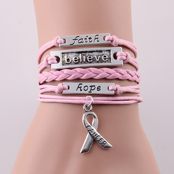 Infinity Love faith believe hope Charm Breast CANCER bracelet Awareness leather bracelets & bangles gift for men women jewelry