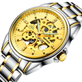 Skeleton Automatic Mechanical Watches stainless steel strap Band Genuine Leather Wristwatch Male Montre Watch Mens Relojes
