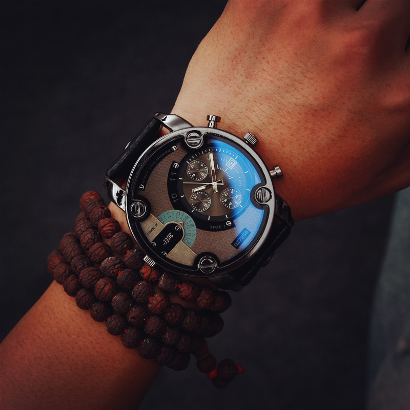 Fashion JIS High Quality Blue Ray Black Brown Leather Band Steel Shell Men Male Quartz Watch