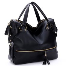 Free Shipping 2016 HOT Korean Stlye Fashion Big Capacity Black Womens Ladies Shoulder Handbag PU Leather Bag Hobo MU226