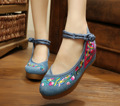 Red Black White Denim Blue Chinese Style Pumps Cow Muscle Sole Mary Janes Embroidery Canvas Cloth