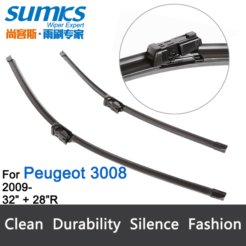 Image of Wiper blades for Peugeot 3008 (2009 onwards), 32"+28" R fit push button wiper arms only windshield accessories 2 pcs HY-011