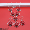 hermosa jewelry The best gift 925 sterling silver elegant upscale exquisite red coral necklace Earring Sets
