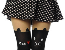 New Fashion Black Eiffel Tower Cat Tail Patchwork Totoro Velvet Tattoo Women Tights Pantyhose Sexy Thin