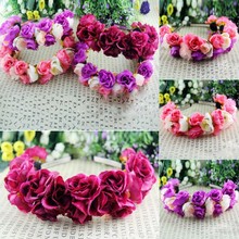 Rose Flower Crown Headbands for Women Wedding Festival Double Row Floral Garland Hairbands