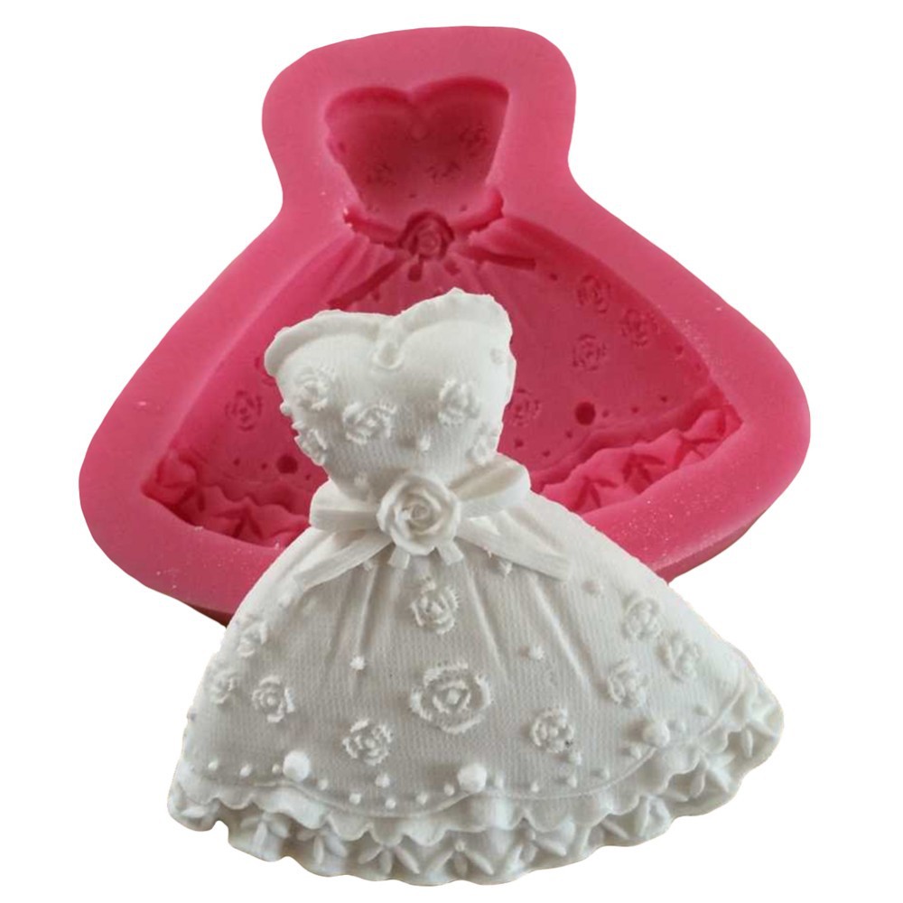 Image of New Wedding Dress Fondant Mould Silicone Cupcake Cake Craft Sugar Mold Chocolate Mould Decorating 3D