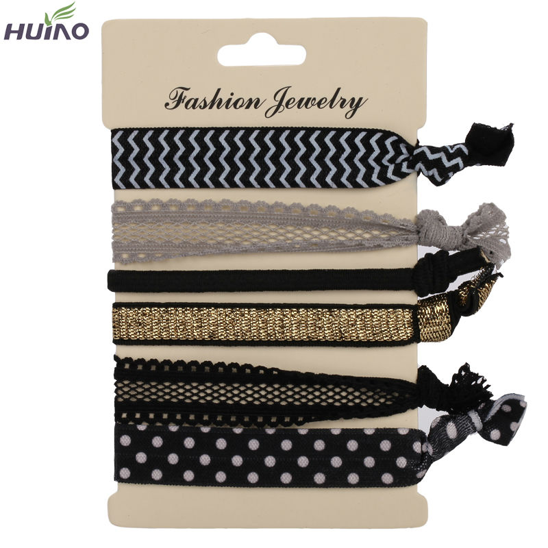 Image of 6 PCS/pack Hot Elegant Pattern Colorful No Crease Hair Ties Ponytail Bracelets Hairband Rope Hair Band Accessories