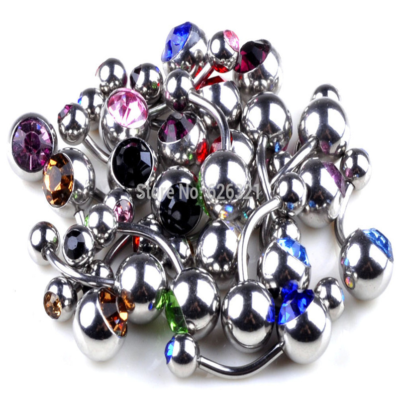 Image of 2016 New Wholesalee Lot 10pcs Stainless Steel Crystal Belly Button Navel Ring Body Piercing Jewelry