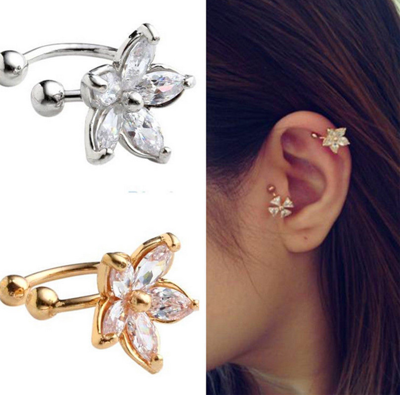 Image of 1PC Women's Fashion Cz Crystal Flower U Shape Ear Cuff Clip-on No Piercing Earring ER770-ER771