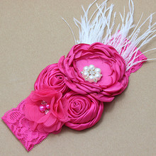 200pcs/lot Boho Style Pink Layered Poppy Flowers on Wide Lace Headband