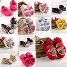 2015 New Fashion Lovely Soft Contton Bowknot Animal Prints Grid Infant Toddler First Walkers Casual Baby