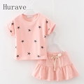 Hurave 2017 baby girls leisure clothes suit summer fashion dress suit children dress clothing sets kids