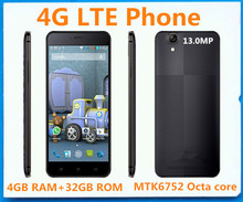 NEW real 4G LTE Phone MTK6752 64BIT Octa core mobile phone 4GB RAM 32GB ROM Android 5.o GPS 5+13.0 MP Cell phone