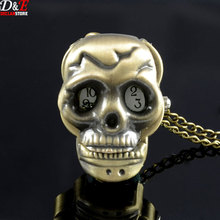 Antique Vintage Style Cartoon Alloy Skull Steampunk Pirate Retro Quartz Pocket Watch Necklace Pendant Men’s Women’s Gift P940