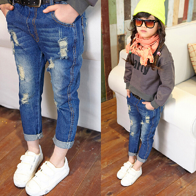 2016 Summer Fashion Jeans Girls Pants For Baby Kids Ripped ...