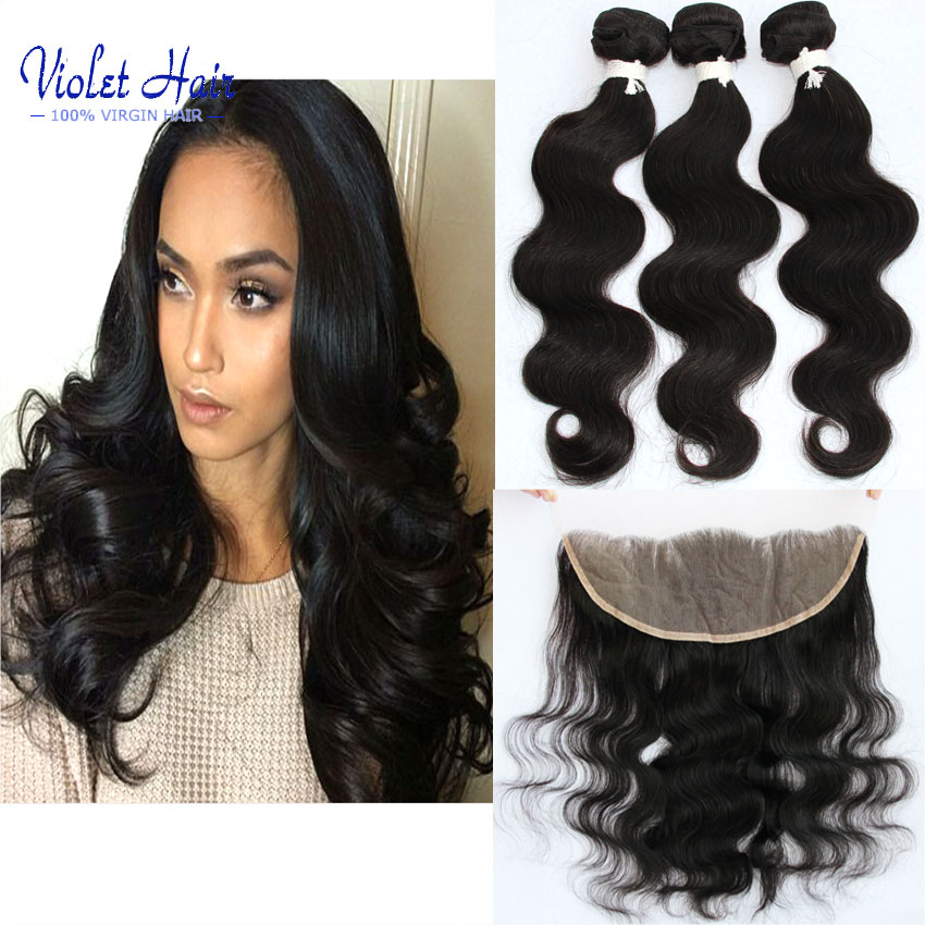 Image of 13x4 Peruvian lace frontal closure with 3 bundles EAR TO EAR Grade 7a queen hair Peruvian body wave lace frontals with baby hair