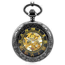 New Luxury Retro Pocket Watch Hollow Men Skeleton Dial Mechanical Hand Wind Core Roman Numerals Watch