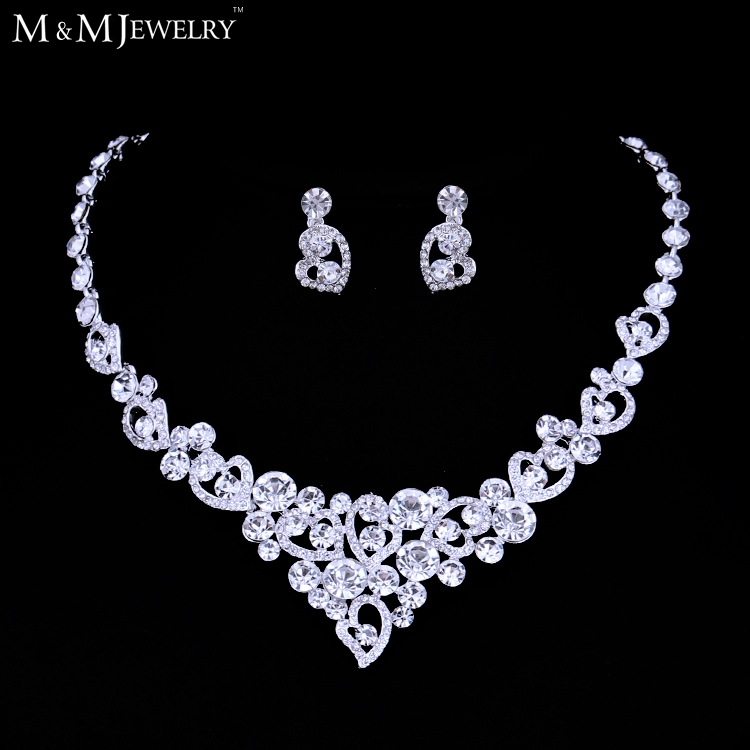Image of Silver Heart Crystal Bridal Jewelry Sets including Necklace and Earrings Christmas Gift TL310-pin